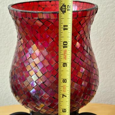 Red Mosiac Glass Candle Holder