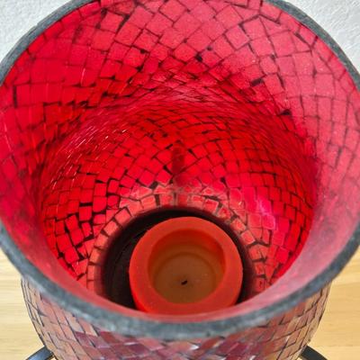 Red Mosiac Glass Candle Holder