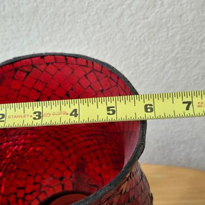 Red Mosiac Glass Candle Holder