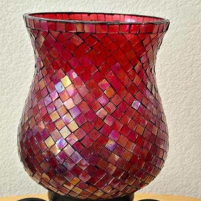 Red Mosiac Glass Candle Holder