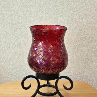 Red Mosiac Glass Candle Holder
