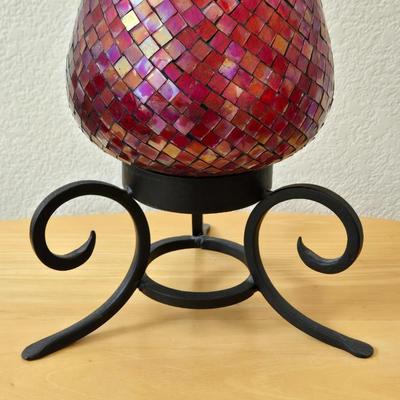 Red Mosiac Glass Candle Holder