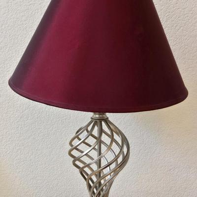 Metal Lamp with Maroon Silk Shade