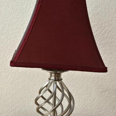 Metal Lamp with Maroon Silk Shade