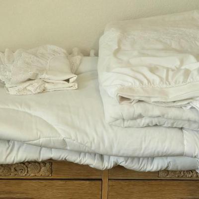 Full Size White Bedskirt, Comforter, and Shams