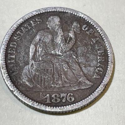 1876-CC FINE CONDITION w/SURFACE DAMAGE LIBERTY SEATED DIME AS PICTURED.