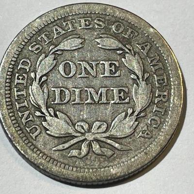 1853 w/ARROWS FINE CONDITION LIBERTY SEATED SILVER DIME AS PICTURED.