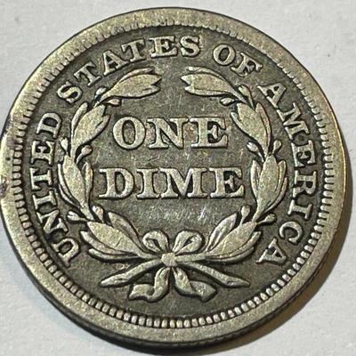 1854 w/ARROWS FINE CONDITION LIBERTY SEATED SILVER DIME AS PICTURED.