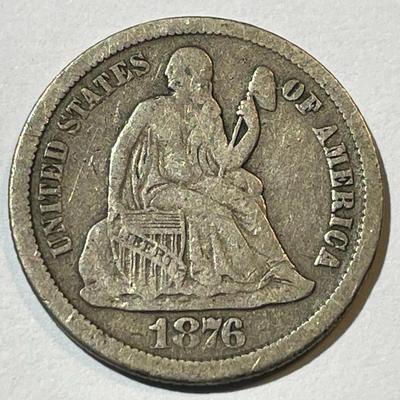 1876-S FINE CONDITION LIBERTY SEATED SILVER DIME AS PICTURED.