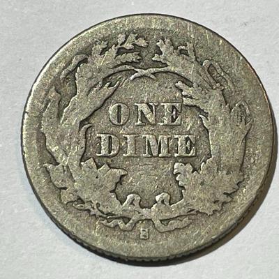 1876-S FINE CONDITION LIBERTY SEATED SILVER DIME AS PICTURED.