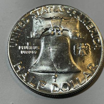 1954-P BU CONDITION FRANKLIN SILVER HALF DOLLAR AS PICTURED.