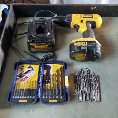 DEWALT CORDLESS DRILL WITH CHARGER AND DRILL BITS