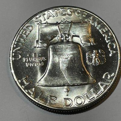 SCARCE 1954-D BU/MS65 CONDITION FULL BELL LINES FRANKLIN SILVER HALF DOLLAR AS PICTURED.