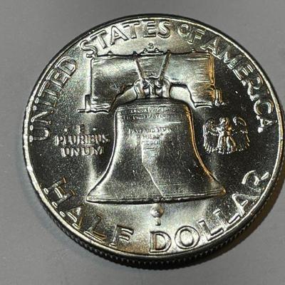SCARCE 1954-S BU/MS65 CONDITION FULL BELL LINES FRANKLIN SILVER HALF DOLLAR AS PICTURED.