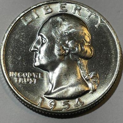 1954-D CHOICE BU CONDITION WASHINGTON SILVER QUARTER AS PICTURED.