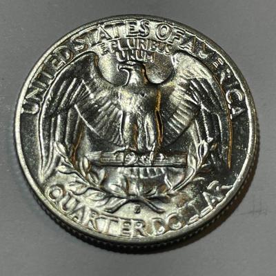 1954-S CHOICE BU CONDITION WASHINGTON SILVER QUARTER AS PICTURED.