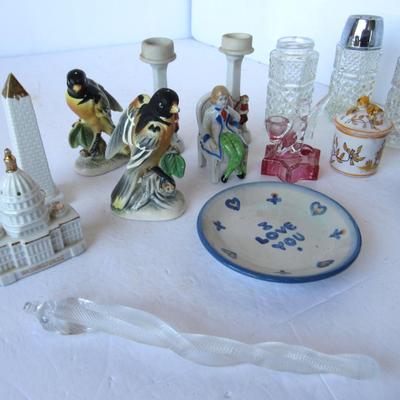 Lot of Misc Decorative Items, 3 Salt & Pepper Sets, Mini Candlesticks, More
