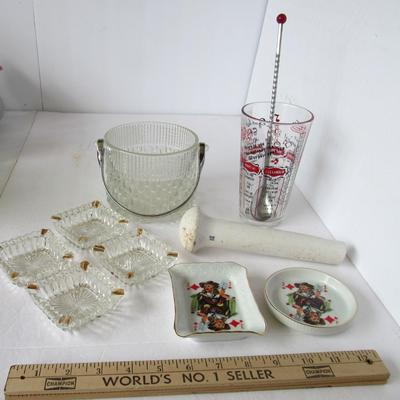 Assorted Drink and Smoke Related Glassware and Coors Pestle