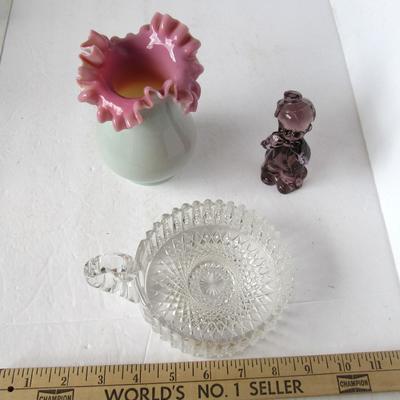 Nice Glassware Lot: Cut Glass Dish, Art Glass Vase, Boyd Glass Clown