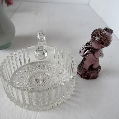 Nice Glassware Lot: Cut Glass Dish, Art Glass Vase, Boyd Glass Clown