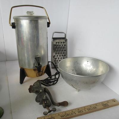 Antique Rollman Mfg Salesman Sample Meat Grinder, 22 Cup Mirro Coffee Maker, More