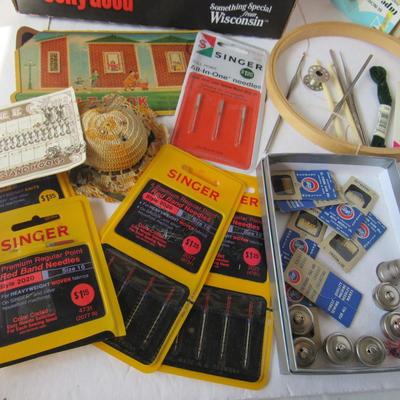Lot of Vintage Lace Rolls and Sewing Notions, Needles, Etc