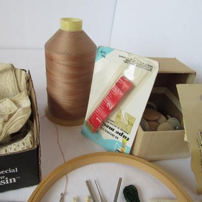 Lot of Vintage Lace Rolls and Sewing Notions, Needles, Etc