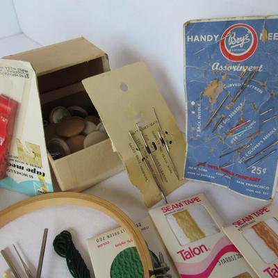 Lot of Vintage Lace Rolls and Sewing Notions, Needles, Etc