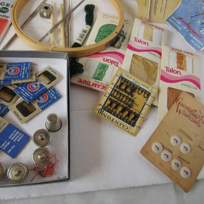 Lot of Vintage Lace Rolls and Sewing Notions, Needles, Etc