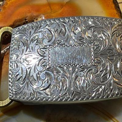 Vintage Hand Engraved .950 Sterling Silver belt Buckle 2-1/4" x 1-1/4" as Pictured.