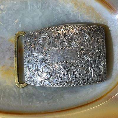 Vintage Hand Engraved .950 Sterling Silver belt Buckle 2-1/4" x 1-1/4" as Pictured.