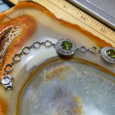 Vintage .925 Sterling Silver Peridot Color Stones & CZ's Bracelet 7-1/2" in Hardly Ever Worn Condition as Pictured.