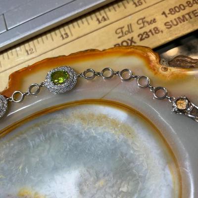 Vintage .925 Sterling Silver Peridot Color Stones & CZ's Bracelet 7-1/2" in Hardly Ever Worn Condition as Pictured.