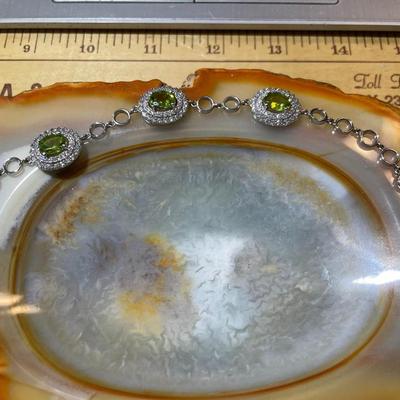 Vintage .925 Sterling Silver Peridot Color Stones & CZ's Bracelet 7-1/2" in Hardly Ever Worn Condition as Pictured.