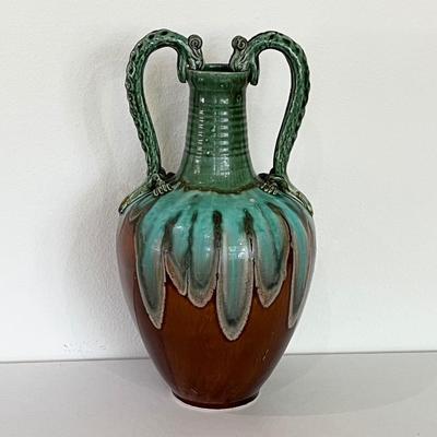 Double Dragon Glazed Pottery Vase