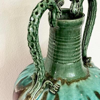 Double Dragon Glazed Pottery Vase