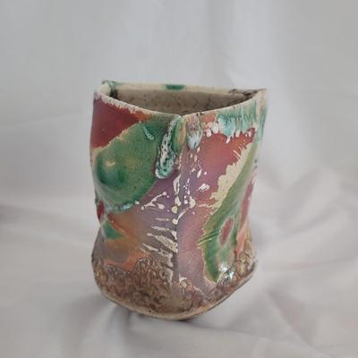 Trio of Artist Signed Ceramic Triangular Vases (G-CE)