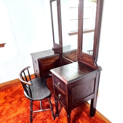 Vintage Solid Wood Vanity with Chair