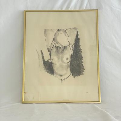 Limoges Crepuscule Porcelain Dish and Charcoal Nude Sketch (G-CE)