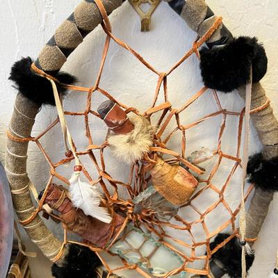 Leather native Dreamcatcher with carved glass knife wooden collectibles
