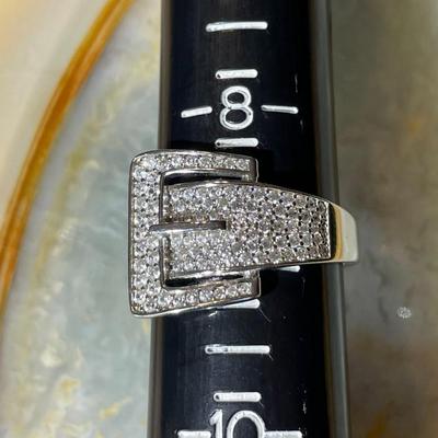 (Ring #6) Sterling Silver .925 Fashion Belt Ring Size 8-3/4 in VG Never Worn Condition.