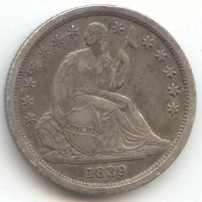 1839 Seated Liberty Dime, Sharp and Original
