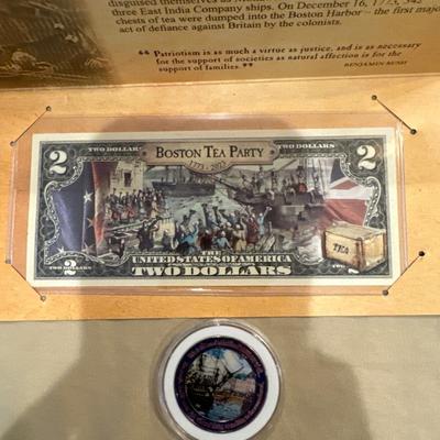 1773-2023 $2 FEDERAL RESERVE NOTE AND COIN HONORING THE 250th ANNIVERSARY OF THE BOSTON TEA PARTY