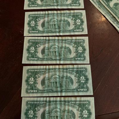 Lot of 5 Two Dollar sequenced bills serial number starts with 1 sequenced