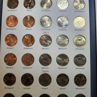 1999-2008 50 Quarters Collector's Folder with 108 Uncirculated Quarters