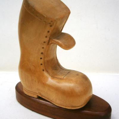 Vintage Hand Carved Wood Boot Paperweight