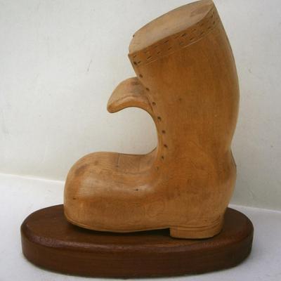 Vintage Hand Carved Wood Boot Paperweight