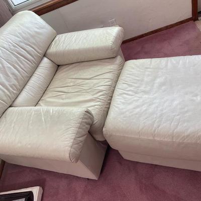 White leather chair and ottoman