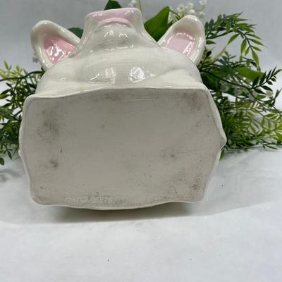 Smiling Pig Head Ceramic Planter or Vase w/artificial flowers and plants