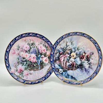 WJ GEORGE ~ Lena Liu ~ Pair (2) Basket Bouquets Collection Plates